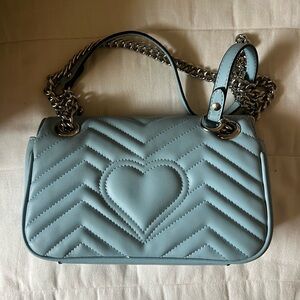 Gucci Inspired Light Blue Quilted Heart Shoulder Bag